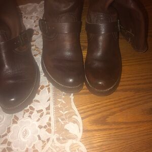 Frye Veronica Slouch Brown Leather Engineer Boots